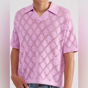 Lavender Pointelle Knit Polo Shirt Size Small